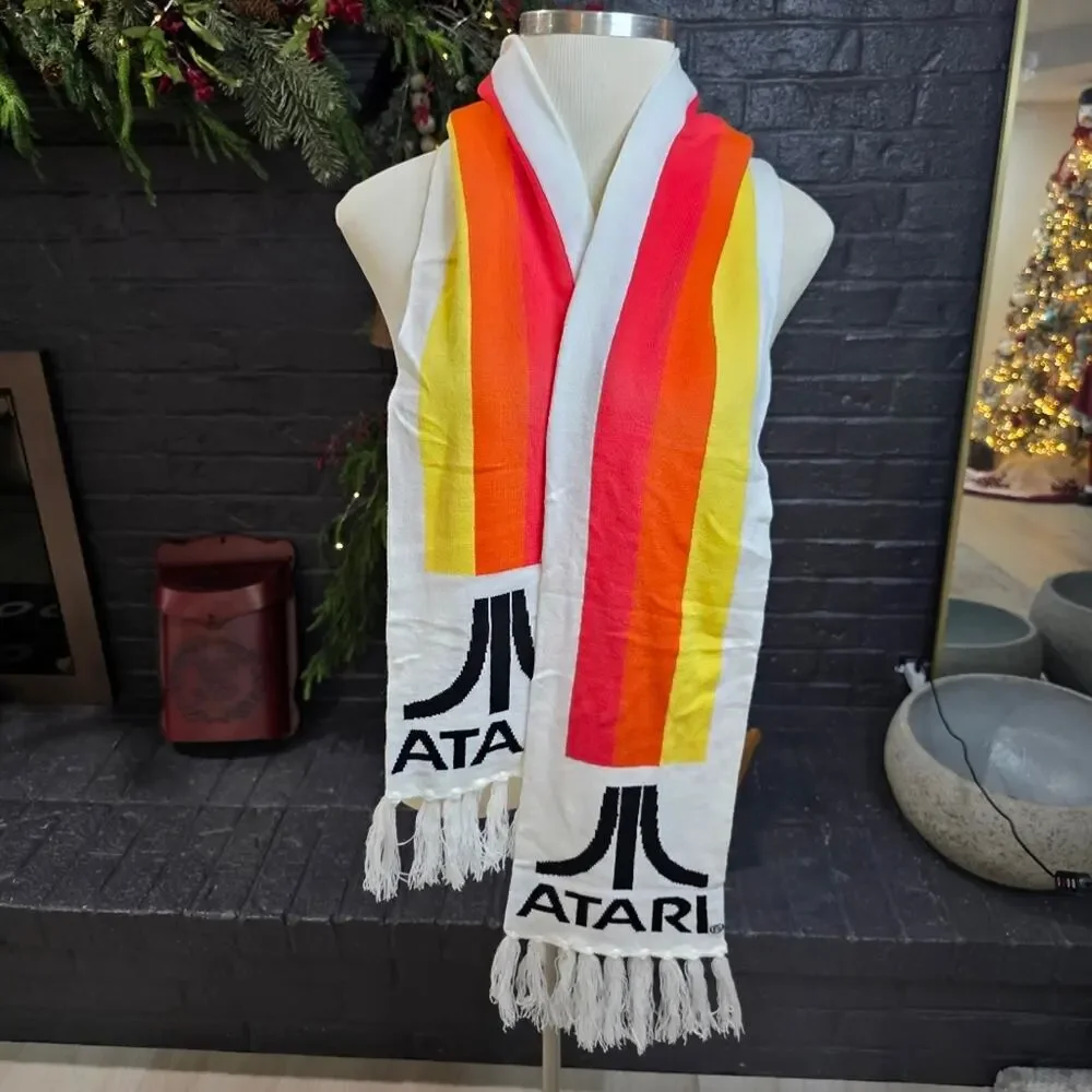 Atari Knit Scarf White with Logo & Stripes NWT